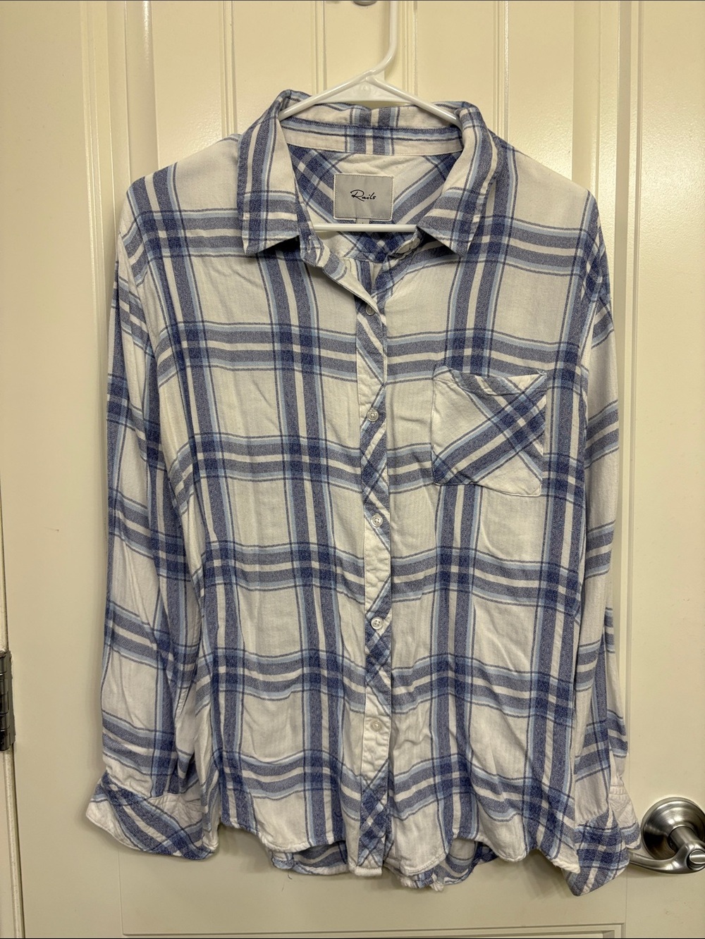 Rails White and Blue Plaid Button-Down Shirt
